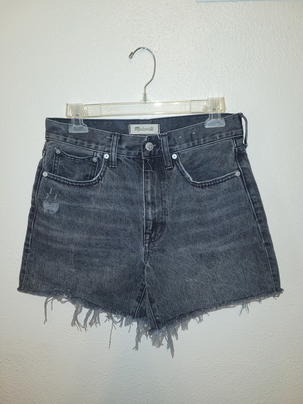 Madewell Relaxed Mid-Length Denim Shorts Black Frayed Hem Size 27